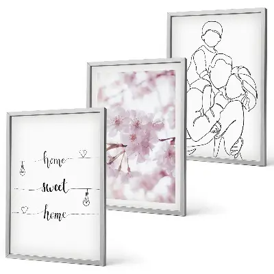 Flowers family minimalist wall art set of 3 framed pieces