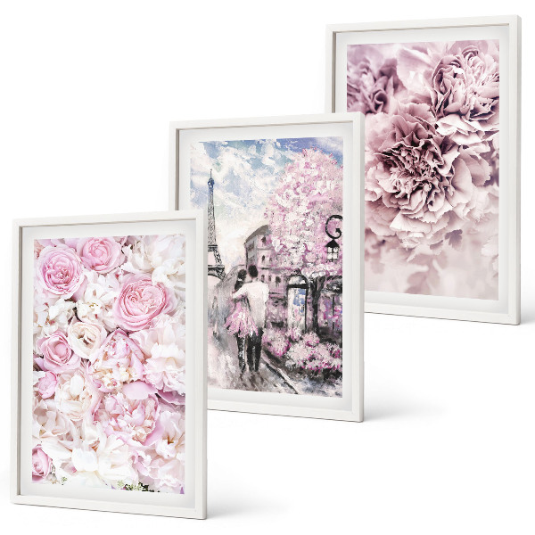 Wall art set Flowers shades of pink landscape