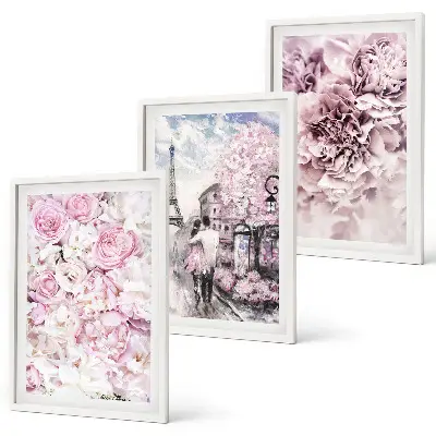 Wall art set flowers in shades of pink landscape