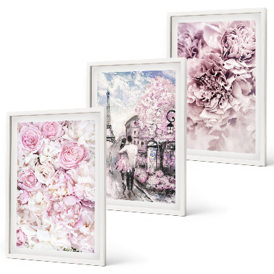 Wall art set Flowers shades of pink landscape