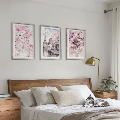 Wall art set flowers in shades of pink landscape