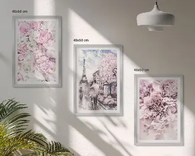 Wall art set flowers in shades of pink landscape