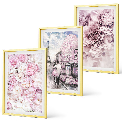 Wall art set Flowers shades of pink landscape