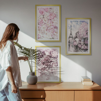 Wall art set Flowers shades of pink landscape