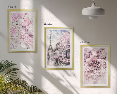 Wall art set Flowers shades of pink landscape