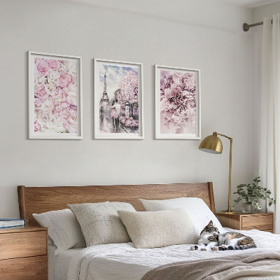 Wall art set Flowers shades of pink landscape