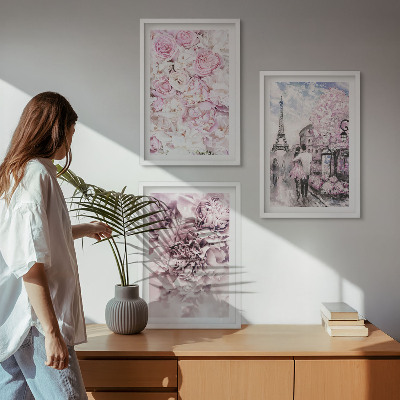 Wall art set Flowers shades of pink landscape