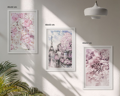 Wall art set Flowers shades of pink landscape