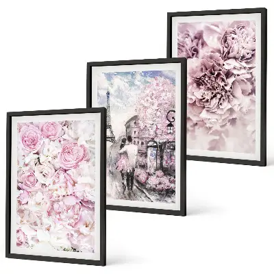 Wall art set flowers in shades of pink landscape