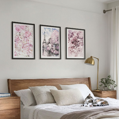 Wall art set Flowers shades of pink landscape