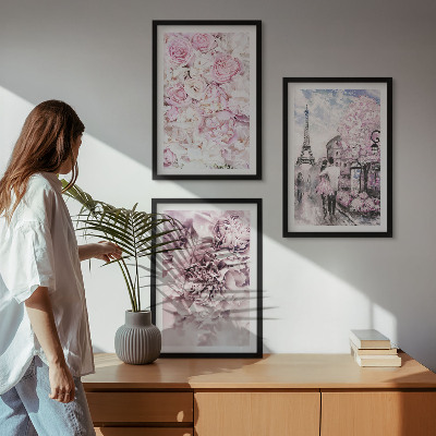 Wall art set Flowers shades of pink landscape