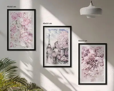 Wall art set flowers in shades of pink landscape