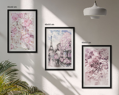 Wall art set Flowers shades of pink landscape