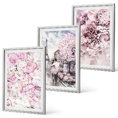 Wall art set flowers in shades of pink landscape