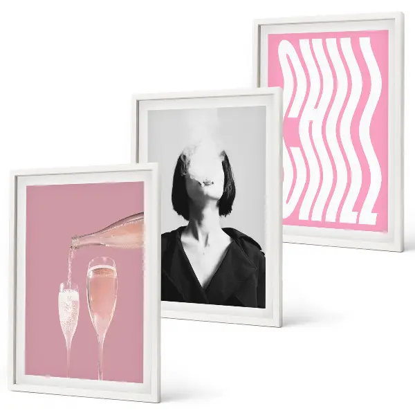 Set of 3 framed wall art pieces stylish champagne relaxation portrait