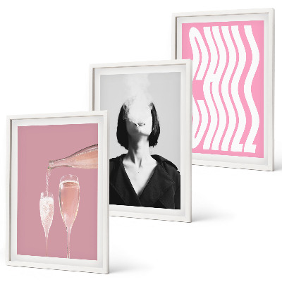 Set of 3 framed wall art pieces Stylish portrait champagne relaxation
