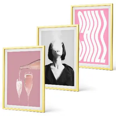 Set of 3 framed wall art pieces stylish champagne relaxation portrait
