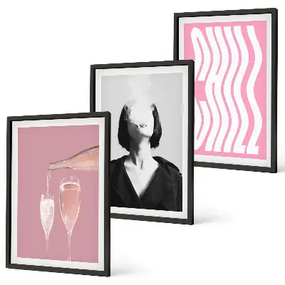 Set of 3 framed wall art pieces stylish champagne relaxation portrait