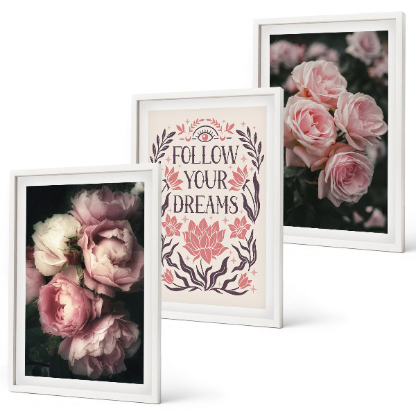 Wall art set Vintage roses dreams inscription