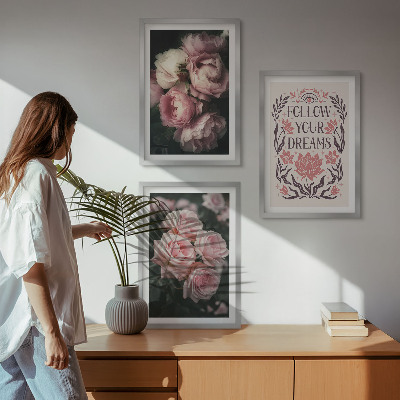 Wall art set Vintage roses dreams inscription