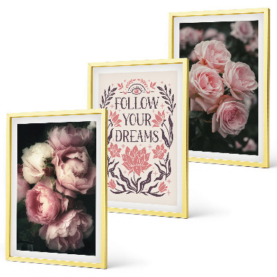 Wall art set Vintage roses dreams inscription