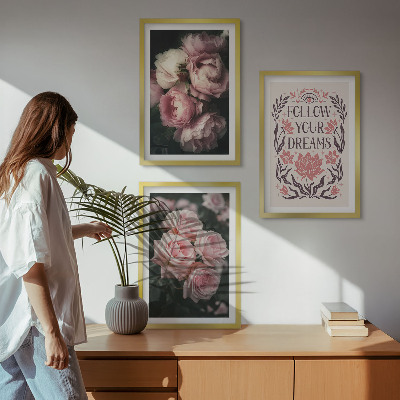 Wall art set Vintage roses dreams inscription