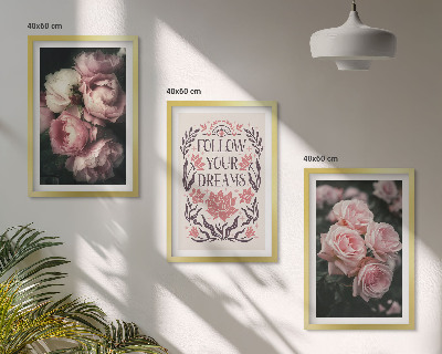 Wall art set Vintage roses dreams inscription