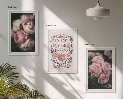 Wall art set Vintage roses dreams inscription