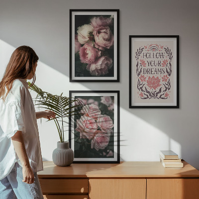 Wall art set Vintage roses dreams inscription
