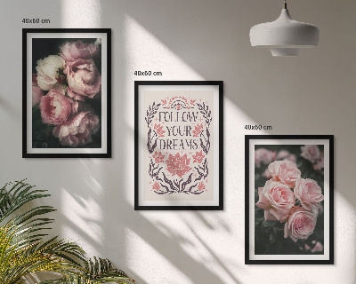 Wall art set Vintage roses dreams inscription