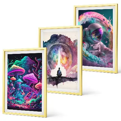 Three-piece fantasy wall art set colorful illustrations