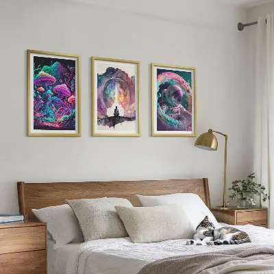 Three-piece fantasy wall art set colorful illustrations