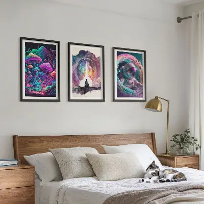 Three-piece fantasy wall art set colorful illustrations