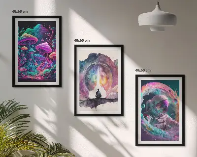 Three-piece fantasy wall art set colorful illustrations