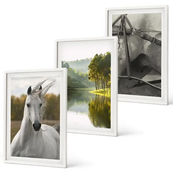 White horses river nature wall art set of 3 framed pieces