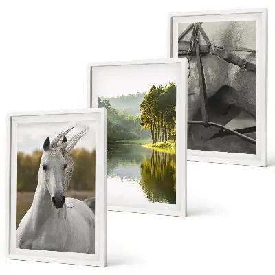 White horses river nature wall art set of 3 framed pieces