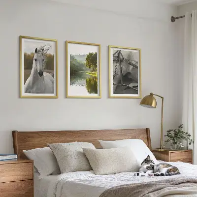White horses river nature wall art set of 3 framed pieces