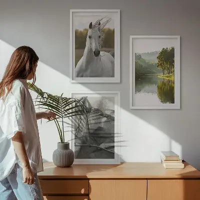 White horses river nature wall art set of 3 framed pieces