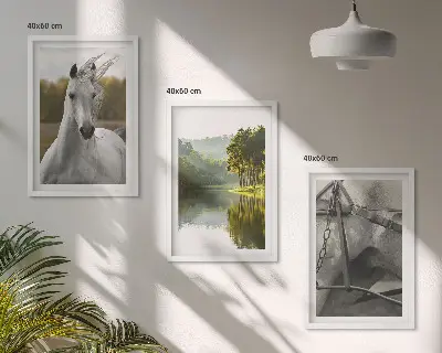 White horses river nature wall art set of 3 framed pieces