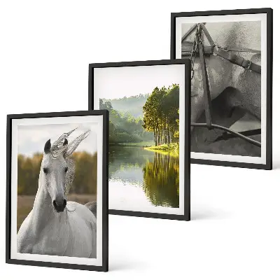 White horses river nature wall art set of 3 framed pieces