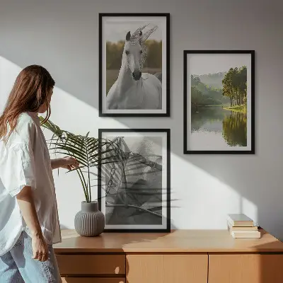 White horses river nature wall art set of 3 framed pieces