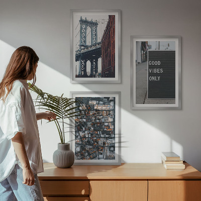 Wall art set Bridge city inscriptions bird view