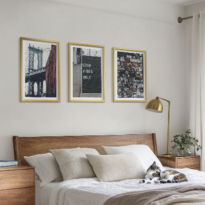 Wall art set Bridge city inscriptions bird view