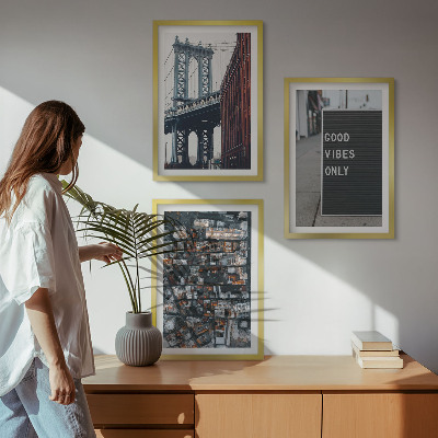 Wall art set Bridge city inscriptions bird view