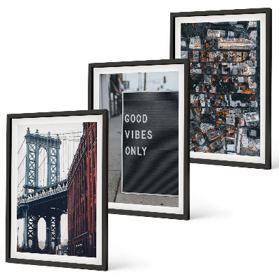 Wall art set Bridge city inscriptions bird view