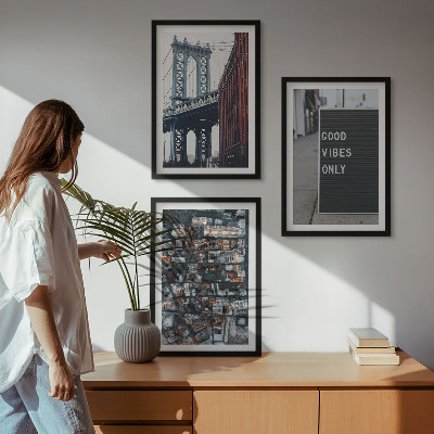 Wall art set Bridge city inscriptions bird view