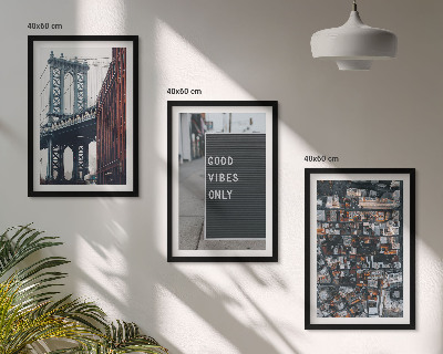 Wall art set Bridge city inscriptions bird view