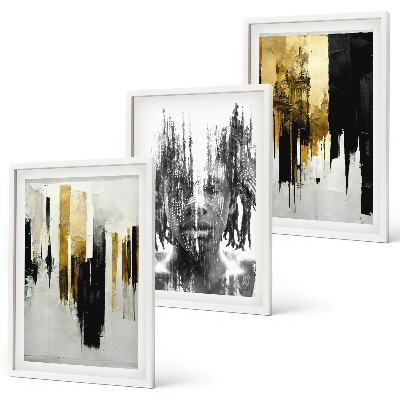 Three-piece wall art piece Contrasting abstract portraits