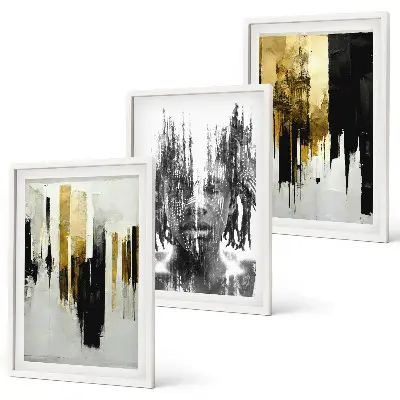 Three-piece abstract portrait wall art set contrasting design