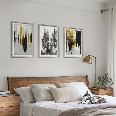 Three-piece wall art piece Contrasting abstract portraits